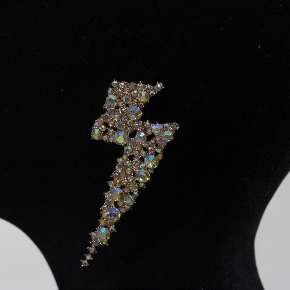 Rhinestone Thunderbolt Statement Earrings | AB Crystal Lightning Bolt